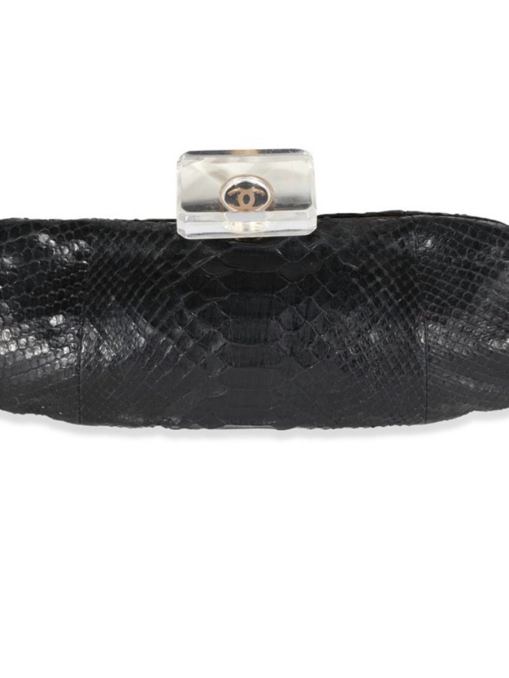 CHANEL Black Python Clutch with Lucite Turn Lock